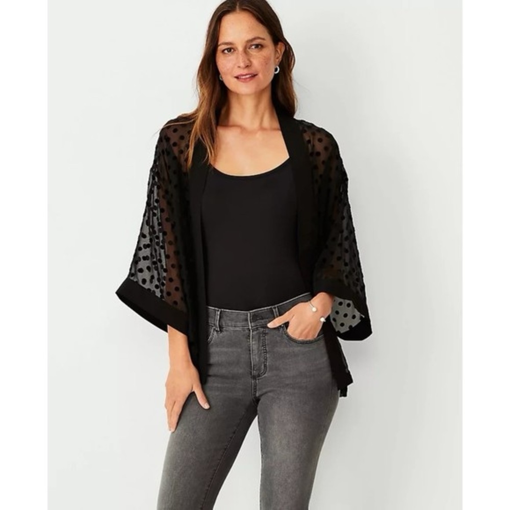 Ann Taylor Sheer Polka Dot Kimono NWT Black XS/S